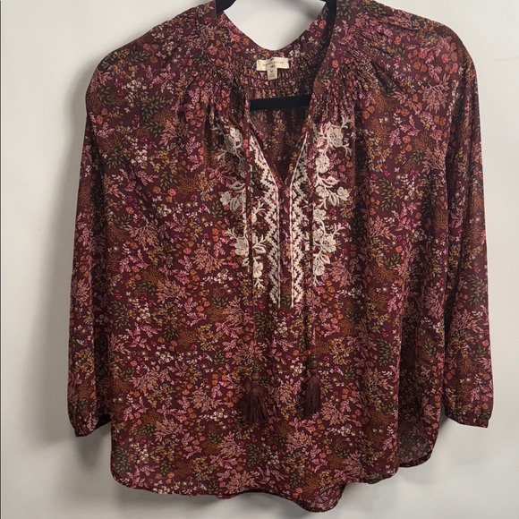 Floral Bohemian Blouse - Burgundy and Pink - Picture 1 of 11